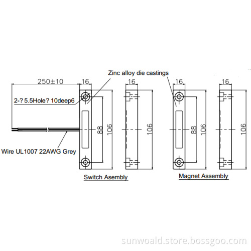 Zinc Alloy Wiring Door Alarm Magnetic reed switch
